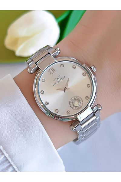 FERRO 3 Atm Water Resistant Ion Coated Women's Wristwatch and Bracelet Set - Efl21469-Ya