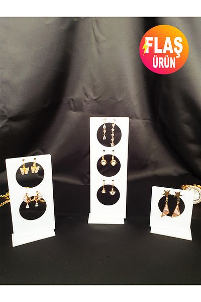 GİZEM SHOP Rectangular Set of 3 - Earrings, Plexi Organizer, Countertop and Jewelry Shooting Stand