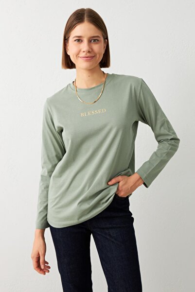 Setre Çağla Print Detailed Long Sleeve Crew Neck Sweatshirt