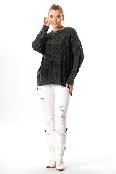 Eliş Şile Bezi Asymmetrical Cut Long Sleeve Knitwear Blouse - Autumn and Winter, Smoke Fm