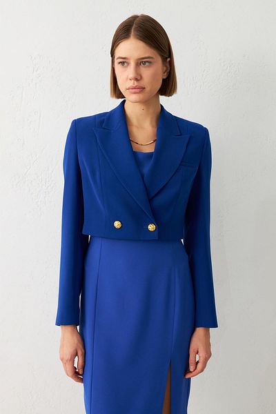 Setre Long Sleeve Saks Short Jacket - Waist Detailed
