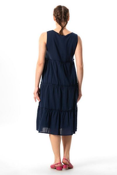 Eliş Şile Bezi Καλοκαιρινό φόρεμα Navy Blue Midi - ύφασμα Şile, Λεπτομέρεια βολάν, Αμάνικο Lcvt
