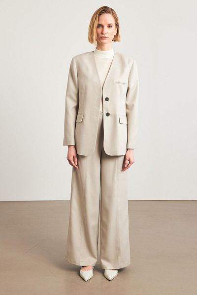 Setre Asymmetrical Beige Jacket - Pocket Detailed