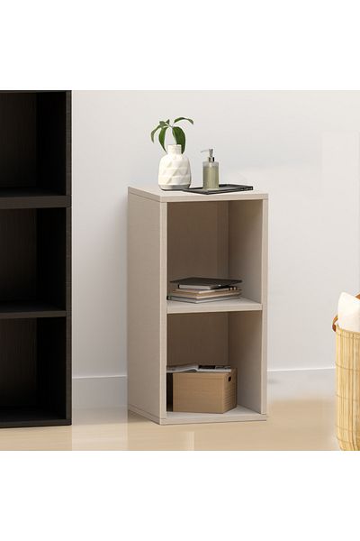 Mahmayi Wooden Storage Display Shelves 2-Tier Freestanding, Box Shelves, Light Grey