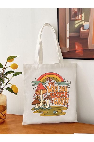 Cemira Geantă de tote cu design ciuperci Geantă din pânză