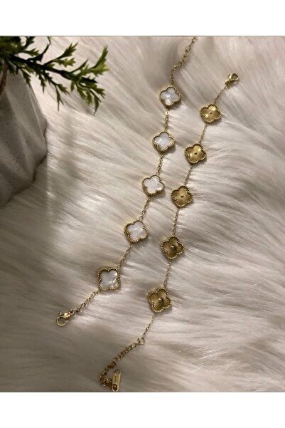 ANGELSS JEWELLERY سوار من الذهب الأبيض مكون من قطعتين (سوار من الفولاذ باللون...