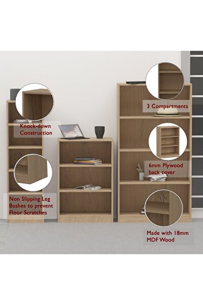 Mahmayi Wooden Storage Display Shelves 3-Tier Freestanding, Light Imperia