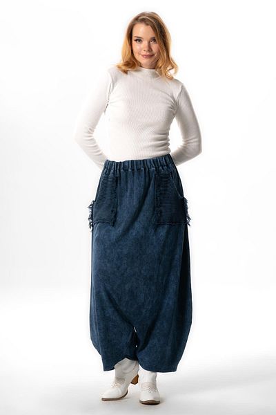 Eliş Şile Bezi Indigo Knitwear Shalwar - Autumn and Winter, Elastic Waist and Double Pocket