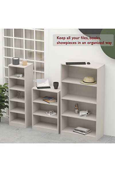 Mahmayi Wooden Storage Display Shelves 5-Tier Freestanding, Light Grey
