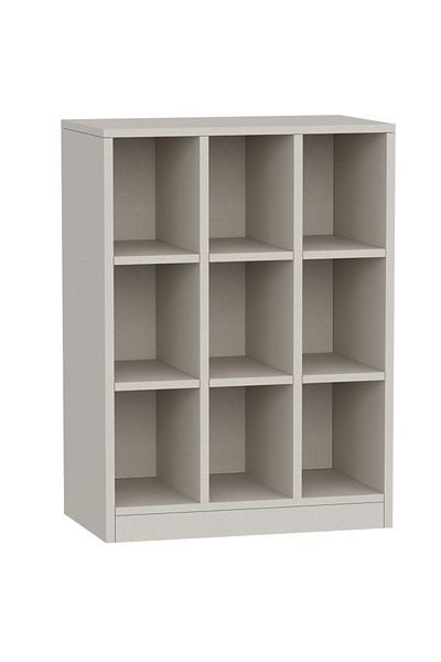 Mahmayi Wooden Display Shelves with 9 Storage Compartment, Freestanding, Light Grey