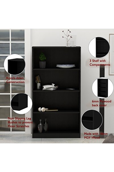 Mahmayi Wooden Storage Display Shelves 4-Tier Freestanding, Black