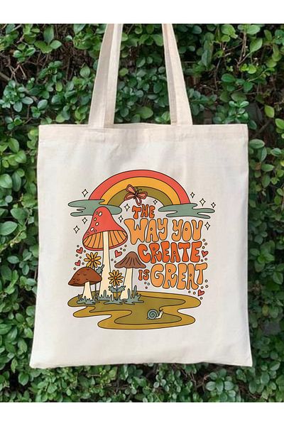 Cemira Geantă de tote cu design ciuperci Geantă din pânză