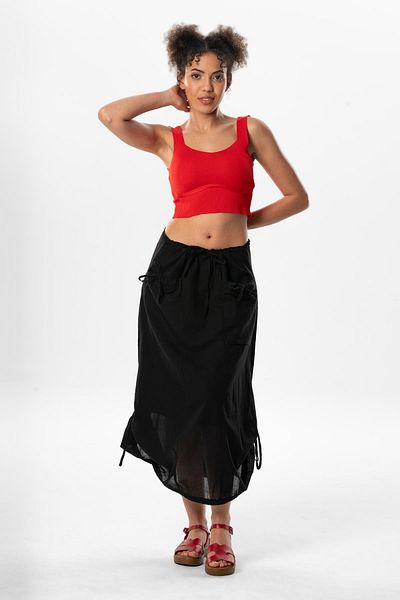 Eliş Şile Bezi Închidere Voile Ploioasă și Detaliu Cauciuc Fustă midi Boy Summer Authentic Negru Syh