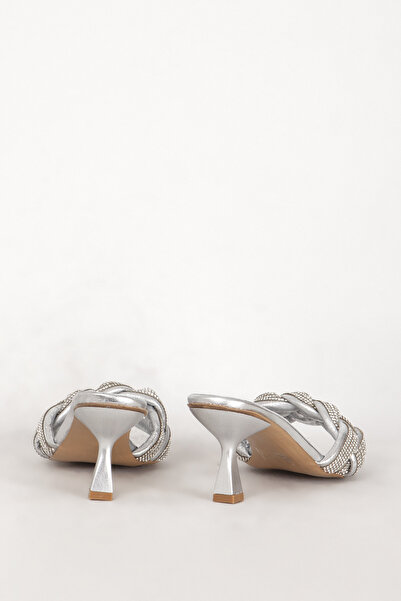 Dericlub Γυναικείες παντόφλες με λεπτομέρεια από πέτρα - Χαμηλό τακούνι, πραγματικό δέρμα Zy 7583 Lame