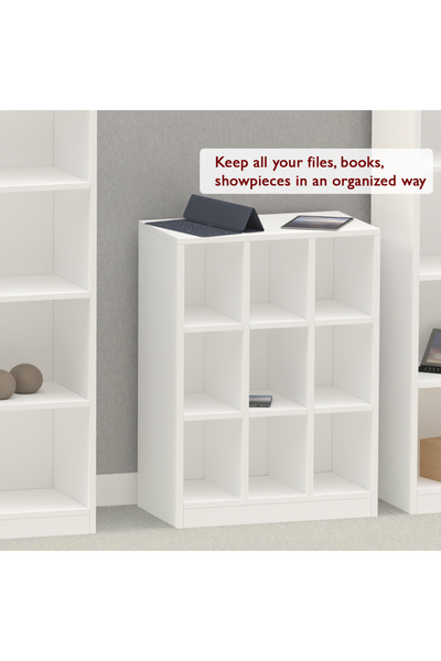 Mahmayi Wooden Display Shelves with 9 Storage Compartment, Freestanding, White