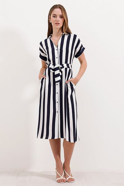 Bigdart 2456 Striped Shirt Dress - Navy Blue