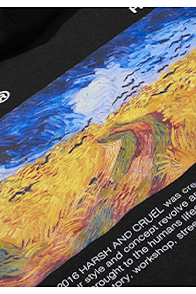 The Champ Clothing Φούτερ με κουκούλα Fleece Van Gogh Oil με στάμπα μαύρο Unisex με κουκούλα