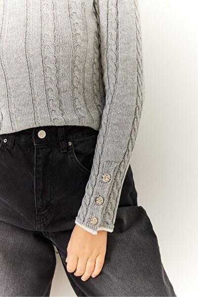 Bianco Lucci Pulover de damă, cu mâneci, cu nasturi, cu imprimeu, cu decolteu în V 20247524