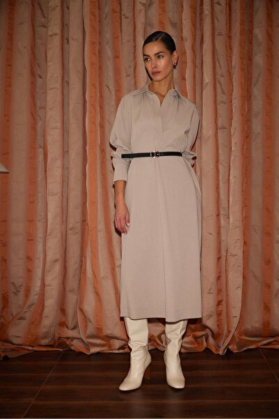 Setre Beige Belt Detailed Midi Dress