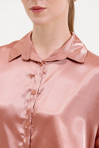 Bigdart 3985 Satynowa koszula oversize - Camel