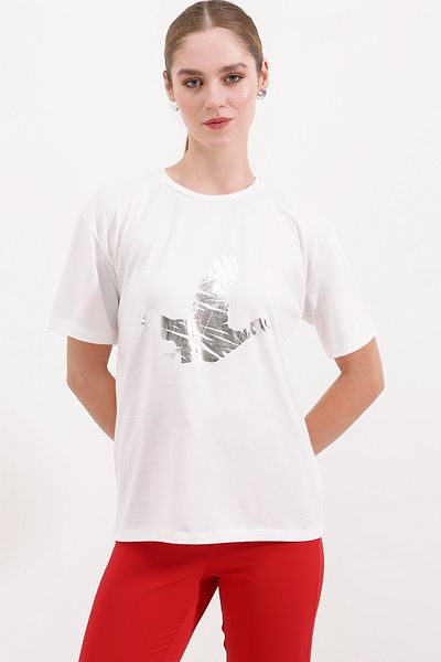 Bigdart 4317 Tricou imprimat cu decolteu - Argintiu