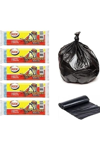 Ethab Ticaret Ethab Large Size Garbage Bag 65X80 cm 50 Lt 10 Roll 5 Pack Black