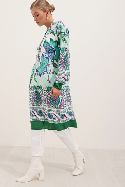 Bigdart 5903 Patterned Viscose Dress - Green