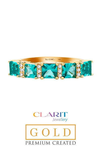 So CHIC... Created Paraiba Taşlı Clarit Serisi 14 Ayar Sarı Altın Beştaş Yüzük