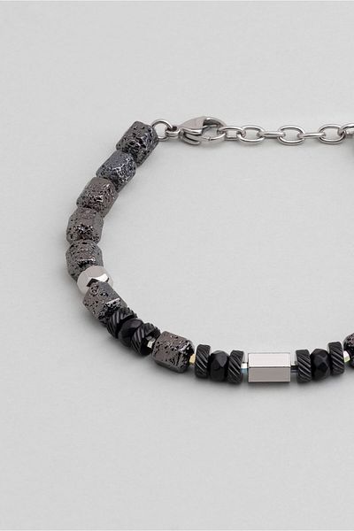 So CHIC... 22 cm Steel Men's Bracelet with Lava and Hematite Stones