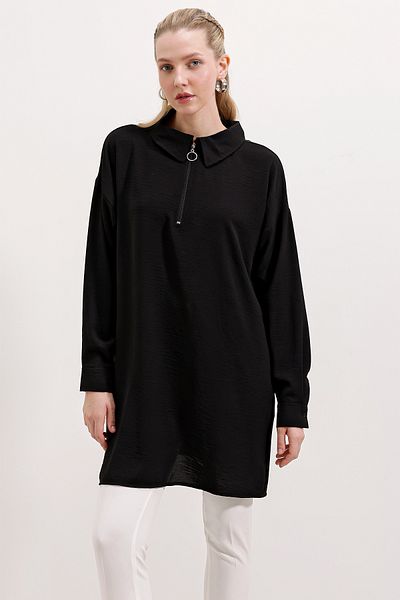 Bigdart 5917 Tunica supradimensionata cu fermoar - Neagra
