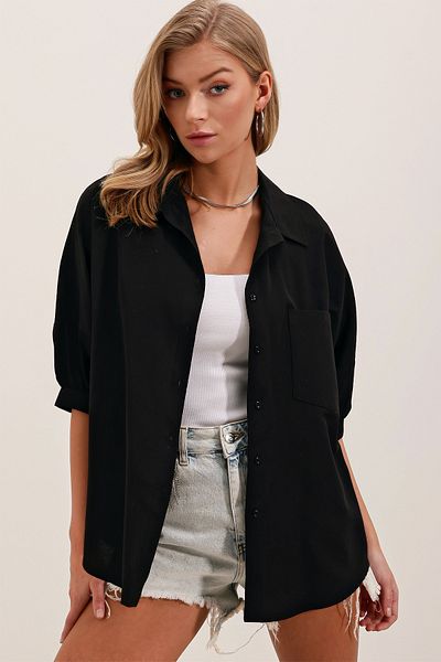 Bigdart 20213 Základní košile Oversize s krátkým rukávem – černá