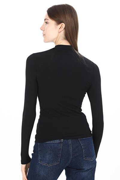 penyebizden Women's Modal Stand Collar Slim Fit T-Shirt 2 Pack-Black-White