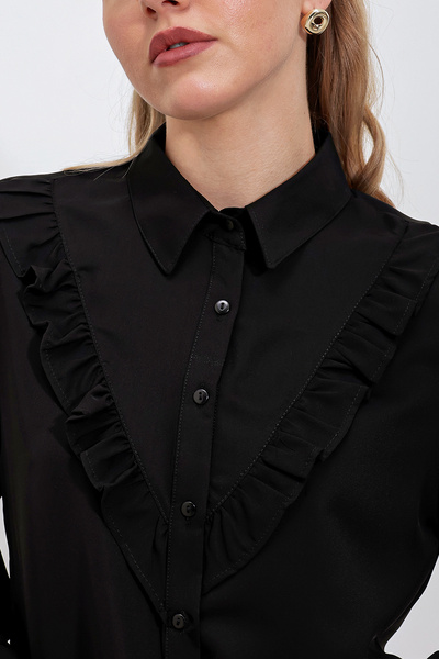 Bigdart 20223 Fırfırlı Uzun Kol Gömlek - Siyah