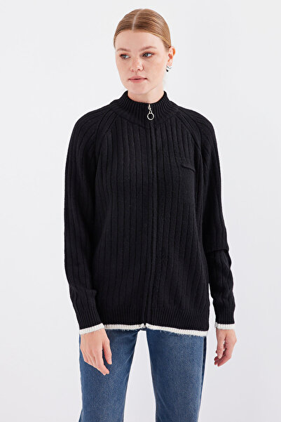 Bigdart 15863 Zippered Knitwear Cardigan - Black