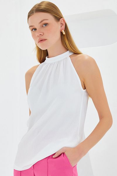 Bigdart 0489 Neckholder-Strickbluse - Weiß