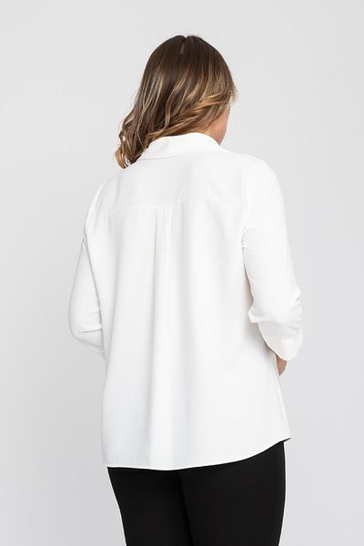 AYHAN 81592 Large Size Crepe Blouse with Three Quarter Sleeve Brooch