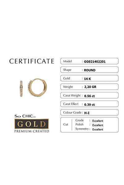 So CHIC... Sarı Altın Sertifikalı Premium Created Taşlı Halka Küpe