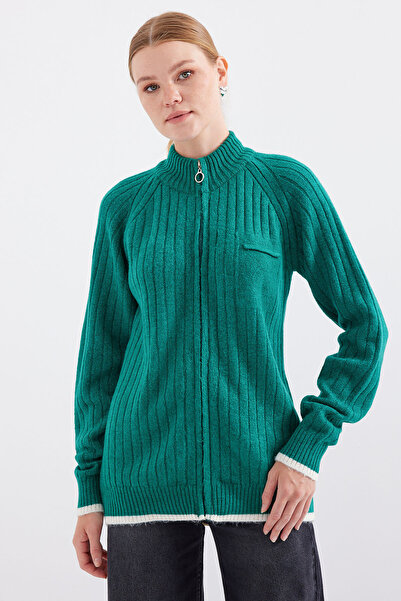 Bigdart 15863 Zippered Knitwear Cardigan - Emerald Green