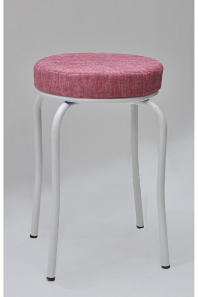 TABURECİM Tabure (1 ADET) Beyaz  Ayaklı, Mina Kumaş, Metal Ahtapot Ayak