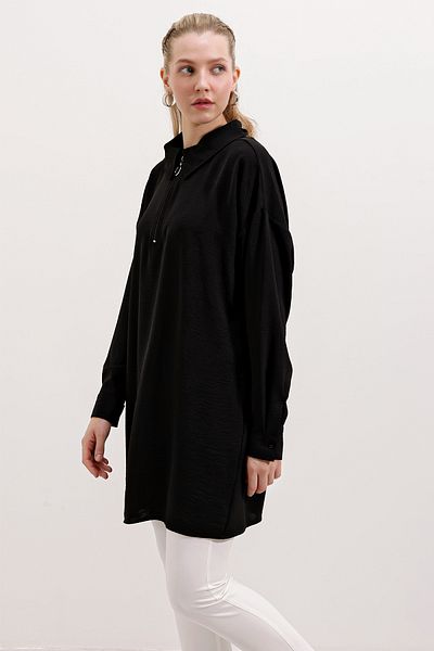 Bigdart 5917 Tunica supradimensionata cu fermoar - Neagra
