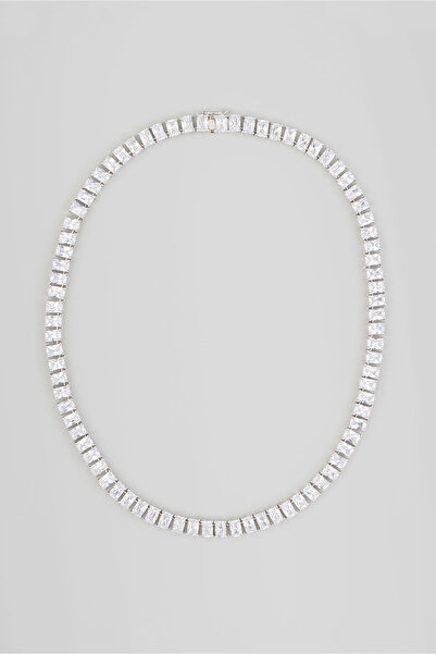 So CHIC... Balo Şıklığı 18 Ayar Beyaz Altın Kaplama 43 Cm Gümüş Gerdanlık
