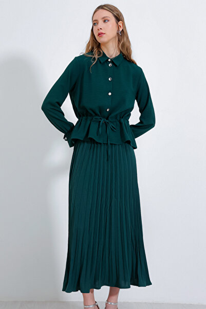 Bigdart 8017 Pleated Skirt Double Set - Emerald Green
