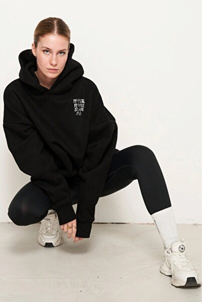 The Champ Clothing Φούτερ με κουκούλα Fleece Normal People Scare Me με στάμπα μαύρο Unisex φούτερ με κουκούλα
