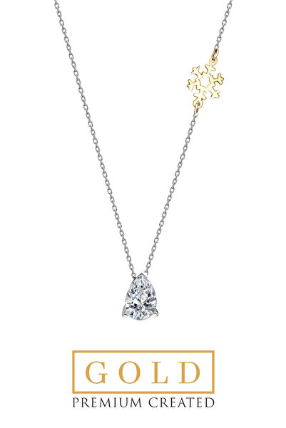 So CHIC... Starflake 8 Ayar Beyaz Altın Premium Created Taşlı Kartanesi Tektaş Kolye