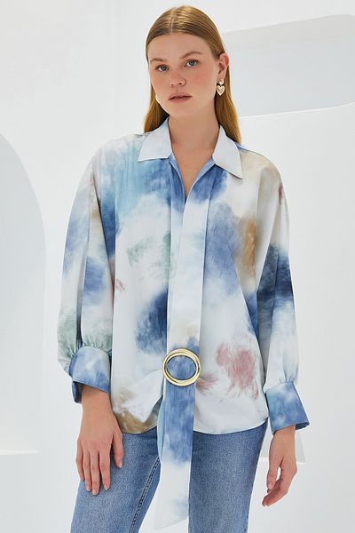 Bigdart Blue Satin Oversize Shirt - Ecru Women's 907