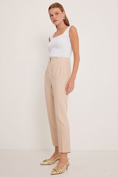 Bigdart Women's Beige High Waist Fabric Pants 6650
