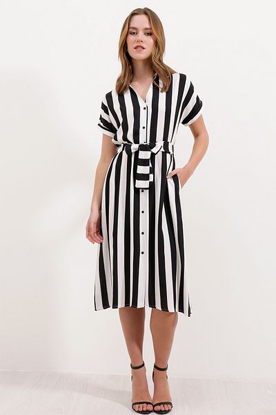 Bigdart 2456 Striped Shirt Dress - Black