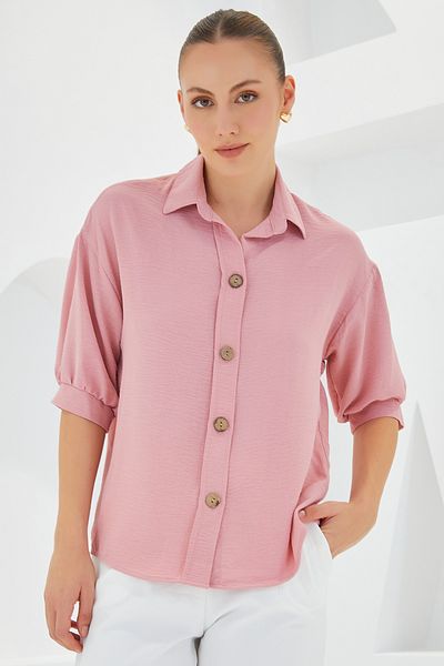 Bigdart Women's Pink Short Sleeve Oversize Linen Shirt 20240