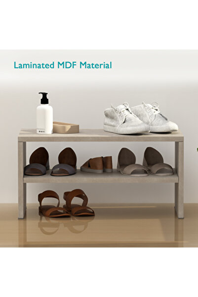 Mahmayi 2-Tier Stackable Shoe Rack, Wooden 2-Shelf Shoe Shoes , White Concrete