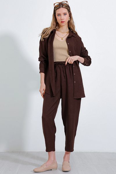 Bigdart Damski brązowy lniany top oversize w kolorze brązowym 6622